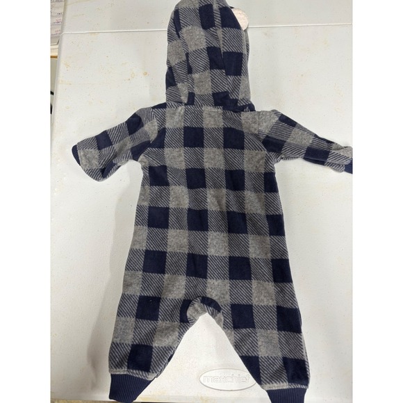 Carters Blue & Grey Checked Fleece One Piece Suit with hood size 3 months - Picture 3 of 4